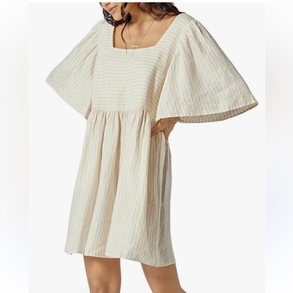 Joie Angelica Linen Babydoll Dress Beige and White Size XS